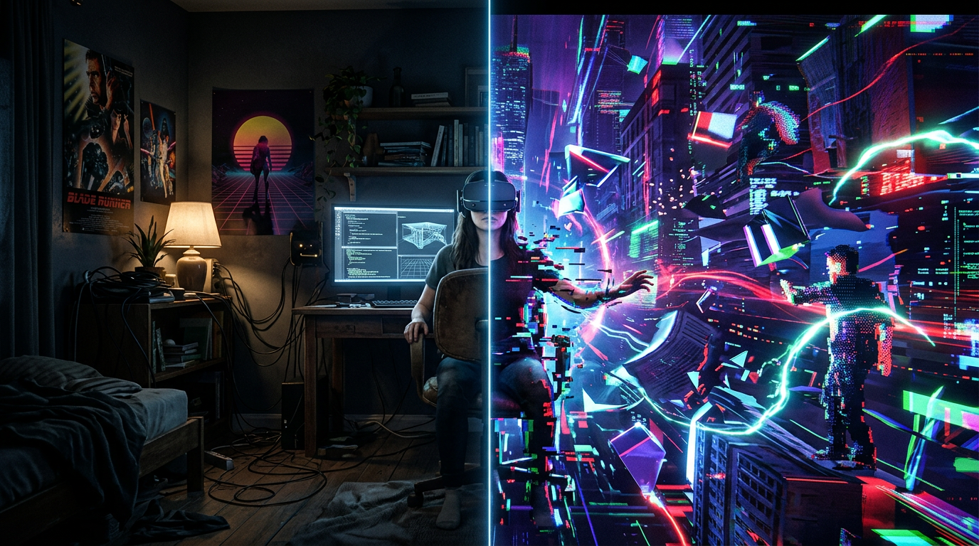Split realistic room and distorted virtual simulation