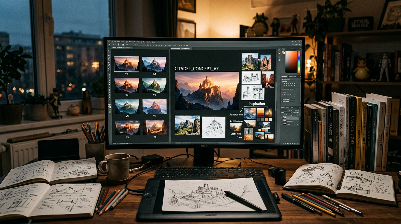 Workspace monitor with iterative images, sketches, references